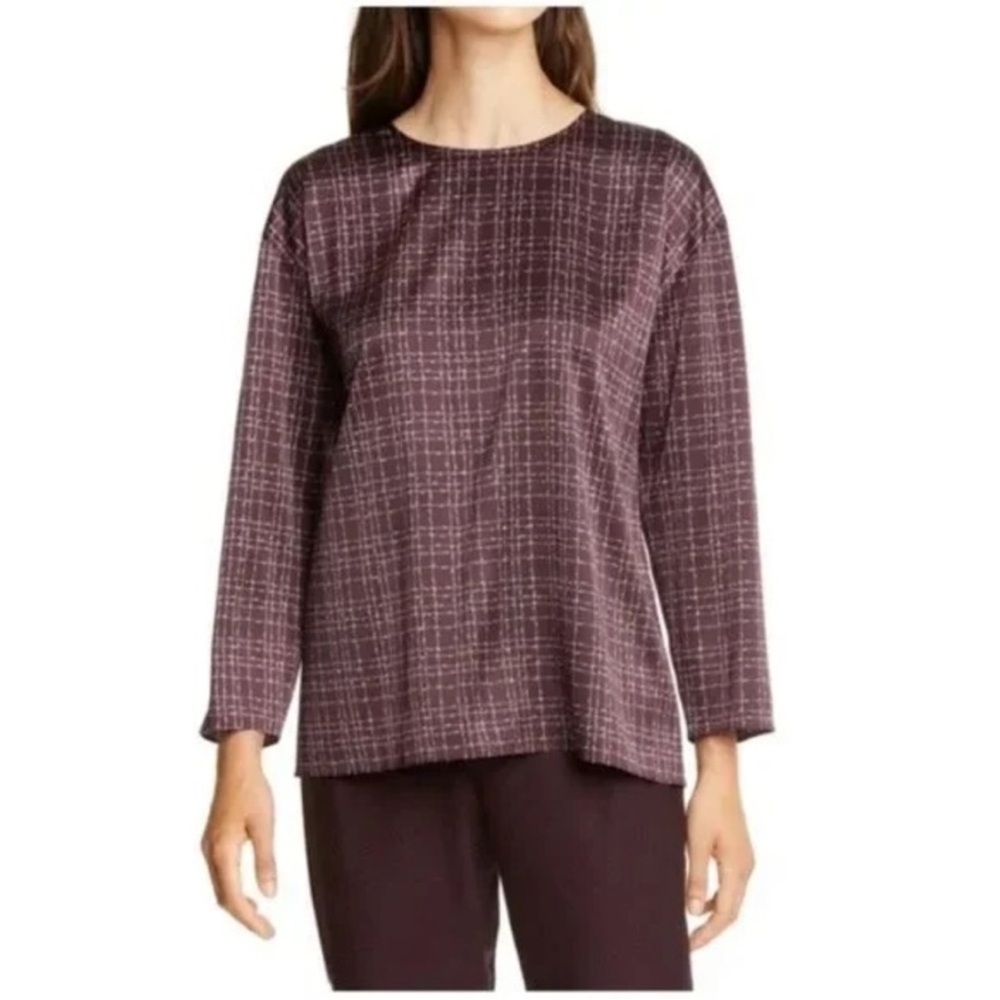 Eileen Fisher Casis Silk Round Neck Bracelet Sleeve Top Size Large